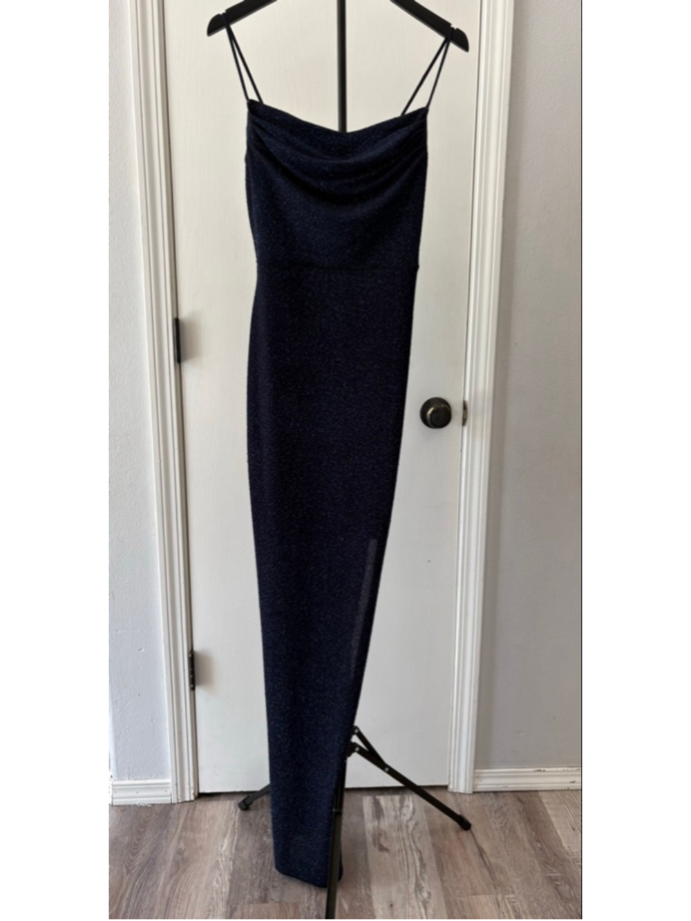 Windsor Lola Formal High Slit Glitzy Glitter Dress Maxi Gown Navy Blue Size L